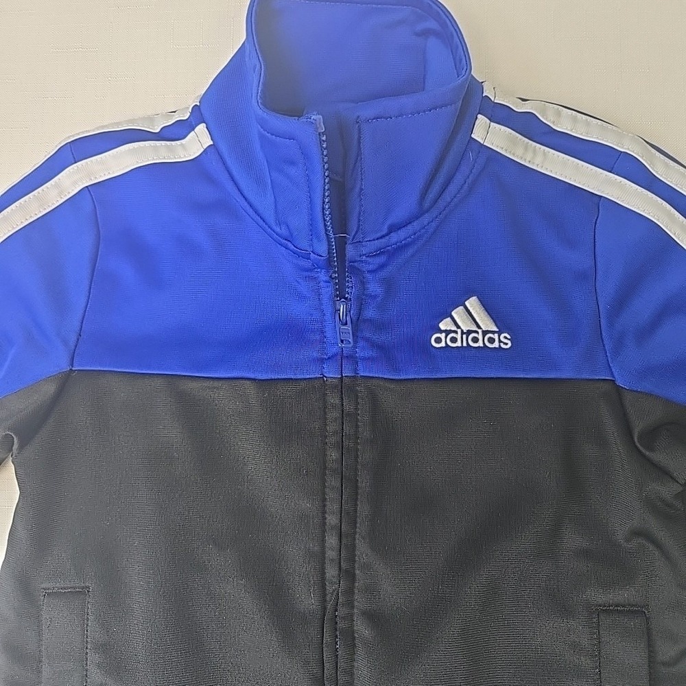 Adidas Boys Size 2T Track Jacket Blue/Black Zip Front Pockets - Picture 2 of 6